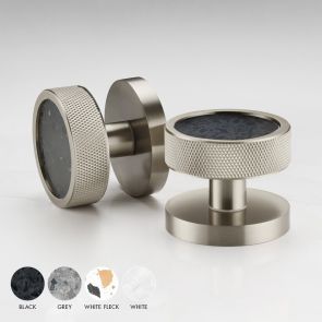 Brass & Terrazzo Knurled Mortice Door Knobs in Silver