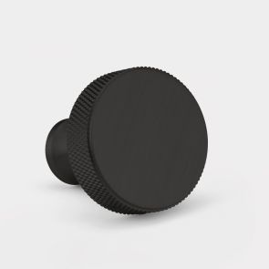 Brass Knurled Round Door Knobs in Black