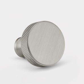 Solid Brass Round Door Knobs in Silver - Knurled