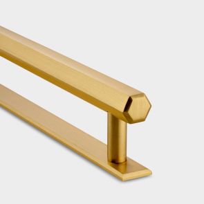 Brass Bar Handle With Backplate - Gold - Hole Centre 160mm - Hexagonal