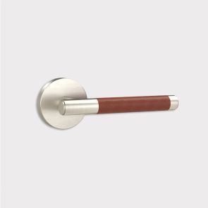 Brass Lever Door Handle in Silver & Brown Leather