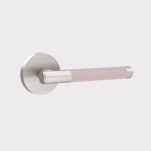 Brass Door Lever Handle - Silver - Pink Leather