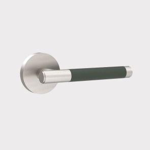 Brass Door Lever Handle - Silver - Green Leather