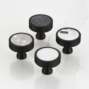 Brass & Terrazzo Round Door Knobs in Black