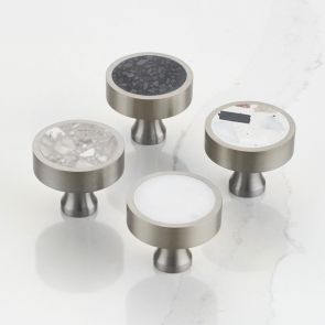Brass & Terrazzo Round Door Knobs in Silver