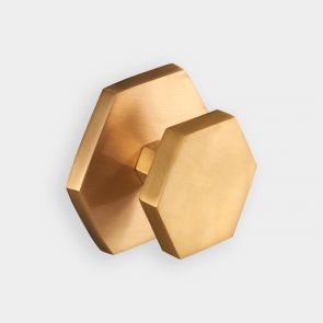 Brass Centre Door Knob - Gold - Hexagon